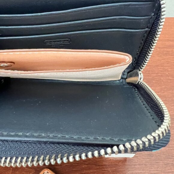 COACH Bleecker canvas half zip wallet EUC turquoise navy blue 74655 card case - Picture 4 of 8